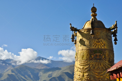 屋顶,连翘属植物,大昭寺,中国西部,喇麻庙,美洲驼羊,朝拜者,天空,灵性,雪