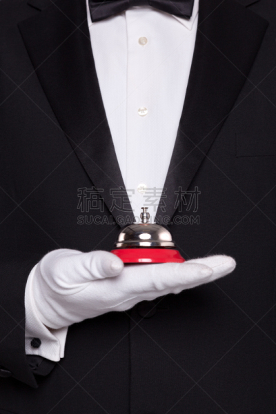 拿着,男招待,服务铃,无尾礼服,部分,手套,仅男人,一个人,正装,仅一个男人