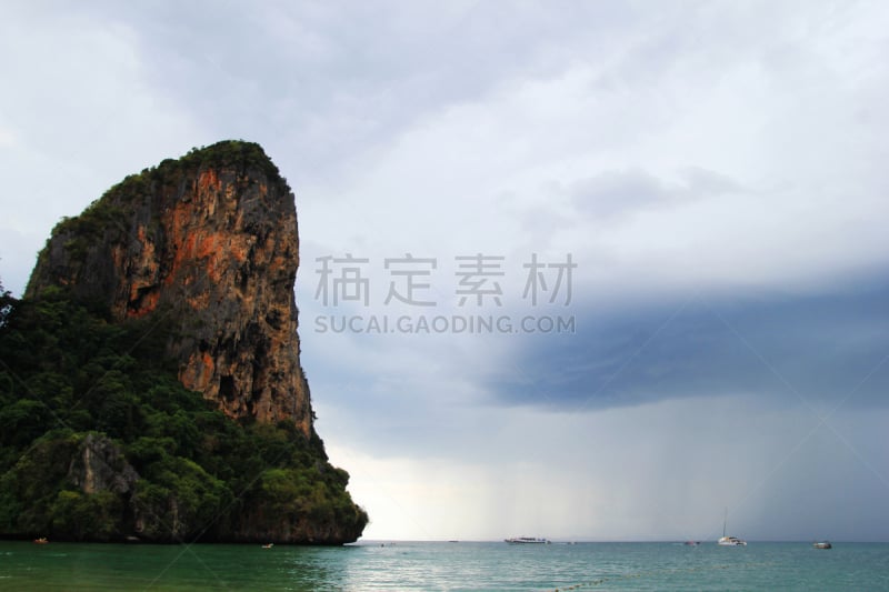 悬崖,海洋,风景,莱雷海滩,客船,奥南湾,甲米,安达曼海,石灰石,佛