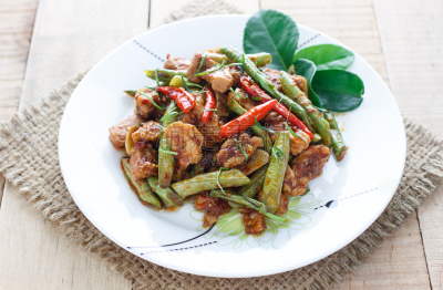 胶水,猪肉,泰式红咖喱,红花菜豆,餐具,水平画幅,无人,膳食,特写,泰国