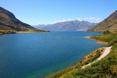 新西兰,hawea,奥塔哥地区,水,天空,水平画幅,无人,澳大拉西亚,夏天,户外