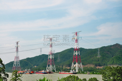 天空,电,塔,高大的,背景,电缆,水平画幅,能源,无人,格子