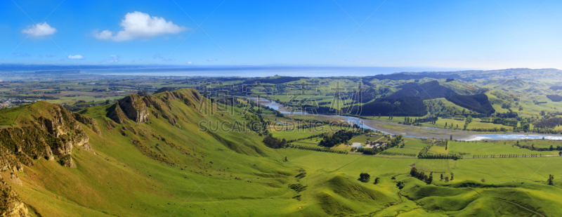 hawkes bay region,新西兰,全景,看风景,电报机,山顶,农场,新西兰北岛,水平画幅,山