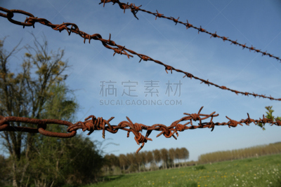 带刺铁丝网,非都市风光,水平画幅,地形,无人,埃纳省,户外,安全,生锈的,毕加底