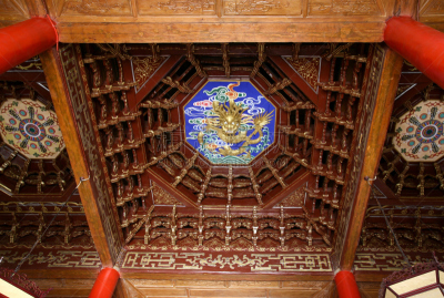 传统,建筑体,沉箱,水平画幅,古老的,井,天花板,走廊,泰国,龙