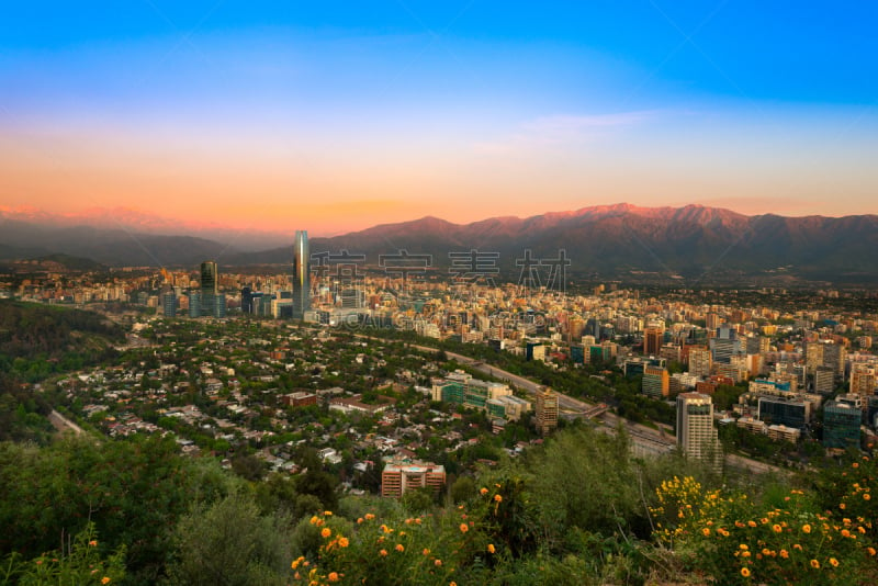 都市风景,智利,安地斯山脉,圣地亚哥德古巴,特拉华,南美,天空,水平画幅,高视角,无人