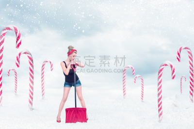 尤物,雪铲,雪,纯净,仅成年人,家务,想法,青年人,冬天,童话故事