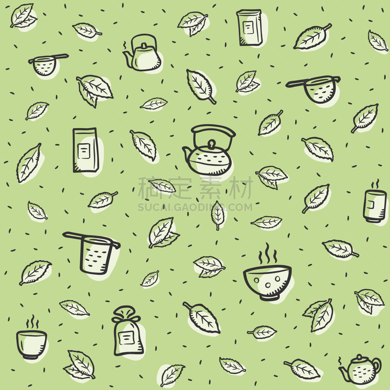 背景,式样,化妆舞会服,绿茶,茶叶,滤器,花盆,边框,无人,绘画插图