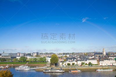 昂热,都市风景,法国,卢瓦尔河谷,纪念碑,水,水平画幅,古老的,缅因州,户外