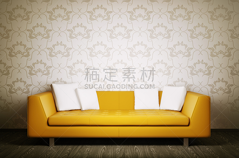 沙发,三维图形,室内,极简构图,座位,水平画幅,墙,无人,绘画插图,家具