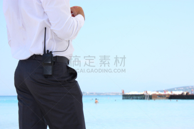 警卫人员,无线电话机,伊兹密尔,留白,水平画幅,户外,安全,特写,前景聚焦,白色