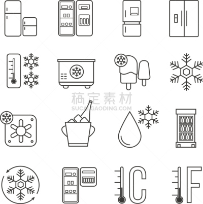 冰柜,冰箱,冻结的,线条,符号,食品,标志,细的,冷,制造机器