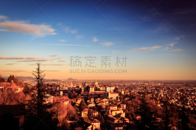 贝加莫,色彩鲜艳,纪念碑,美,卢扎钟楼,水平画幅,山,档案,夜晚