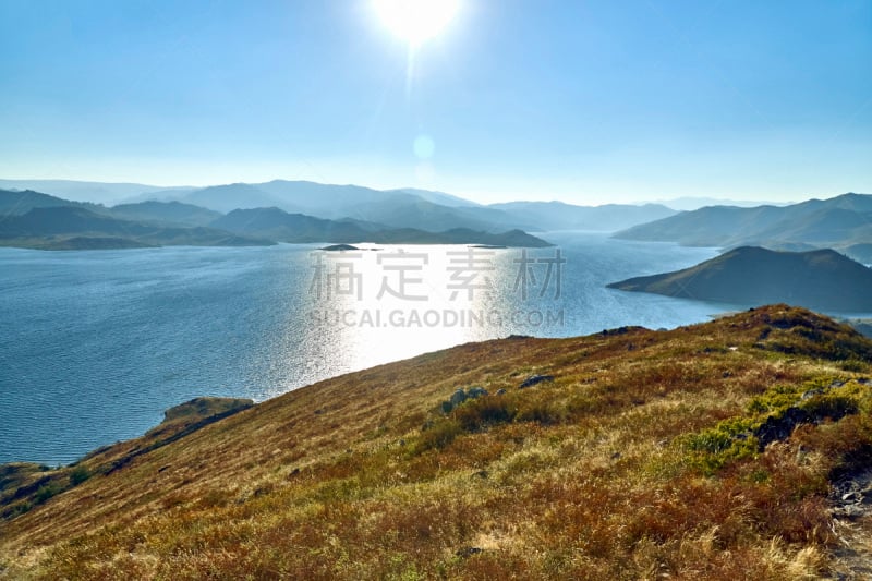 水库,夏天,哈萨克斯坦,风景,水坝,人造的,车站,自然美,额尔齐斯河,日落