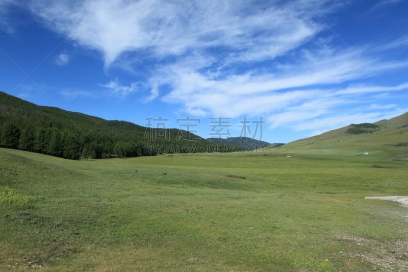 天空,柳树,水平画幅,山,无人,户外,草地围场,东欧大草原,河流,宽的