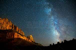 锡安国家公园,银河系,峡谷,犹他,星星,天空,公园,夜晚,孤峰群,风景
