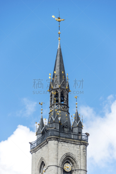 图尔内市,比利时,钟楼,法国,埃诺,垂直画幅,古老的,户外,都市风景,建筑业