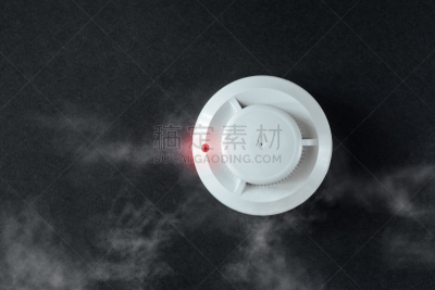 黑色背景,传感器,火,烟雾检测器,平铺,火警,护理人员,消防员,黑色,有毒生物体