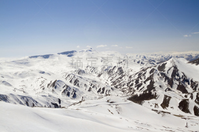 澳大利亚阿尔卑士山脉,天空,留白,水平画幅,山,雪,无人,滑雪坡,户外,山脊