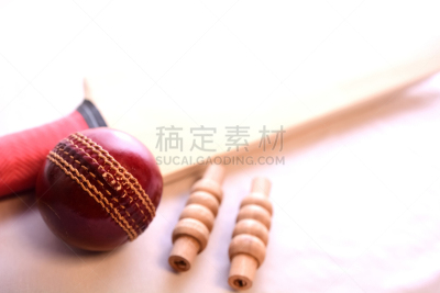 概念,板球运动员,三柱门横木,板球棒,棒球棍,球,留白,水平画幅,无人,白色背景