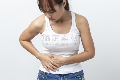 女人,痛苦,白色背景,分离着色,胃疼,健康保健,脚踏车,背景分离,妇科检查,有月经