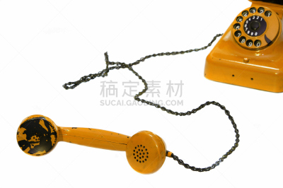 电话机,1950-1959年图片,贞德,水平画幅,橙色,古老的,古典式,白色背景,背景分离,it技术支持