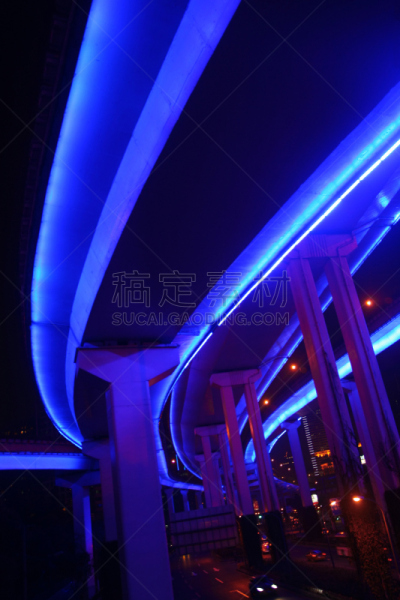 上海,高架道路,垂直画幅,夜晚,无人,市区路,交通,户外,灯,多车道公路