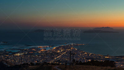 岛,特拉帕尼,天空,高清格式,水平画幅,高视角,夜晚,无人,水平线,路