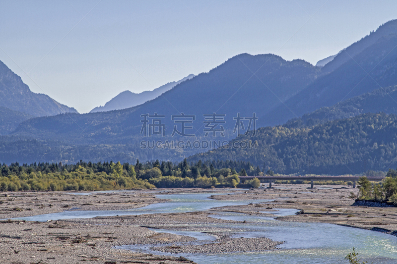 河流,北提洛尔,莱克河,山谷,雷史谷,风景,奥地利,图像,无人,沙砾