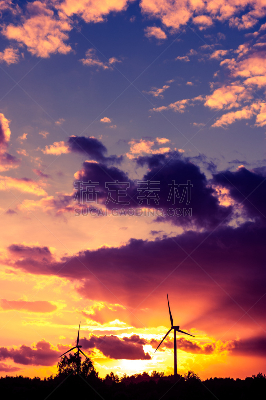 风轮机,自然,垂直画幅,多代家庭,风力,夜晚,蓝色,涡轮,日落,热身