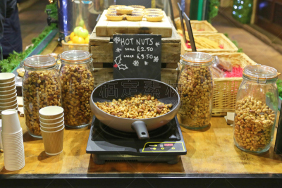 坚果,热,玻璃陶瓷炉盖,微晶玻璃,花生,货摊,水平画幅,户外,小吃,烹调