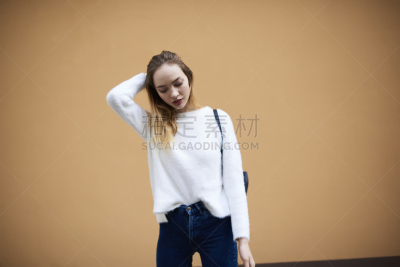 背景,墙,自然美,毛衣,女孩,轻的,黄色,长袖衫,衣柜故障,世界时尚