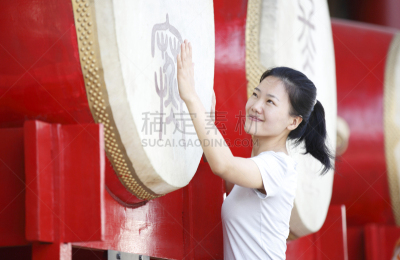 鼓楼,西安,女人,旅行者,陕西省,东亚人,户外,仅女人