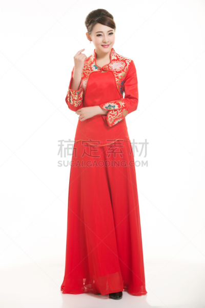 中国人,衣服,白色背景,前面,男招待,唐装,垂直画幅,美,女人,幸福