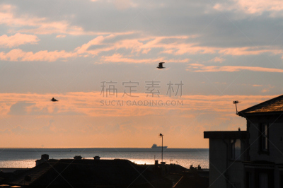 天空,颜色,桃树,在上面,海湾,桑当,电视天线,怀特岛,英吉利海峡,桃色