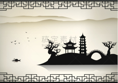 中国,地形,宝塔,船,自然美,湖,绘画插图,卡通,日本,建筑结构