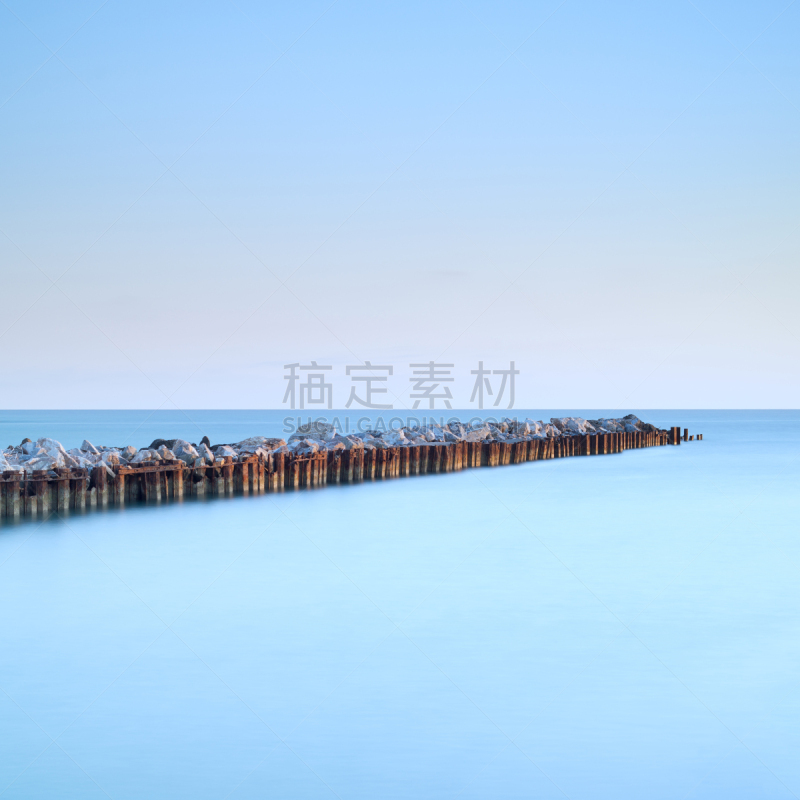 海景,河口,长时间曝光,栈桥码头,破浪堤,水,天空,无人,户外,防波堤