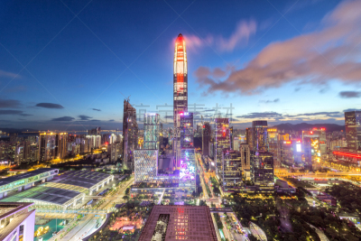 夜晚,深圳,高大的,建筑外部,天空,外立面,水平画幅,银行,云,市区路