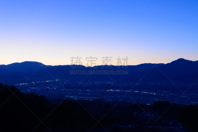 长野县,日本,颐达,城市,都市风景,水平画幅,夜晚,无人,蓝色,日本阿尔卑斯山脉