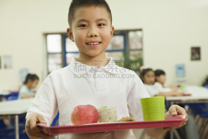 学校,茶水间,男孩,餐盘,食品,拿着,半身像,知识,选择,放松