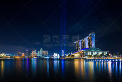 滨海湾 ,滨海湾金沙酒店,新加坡市,新加坡,水平画幅,夜晚,无人,水湾,酒店,游艇码头