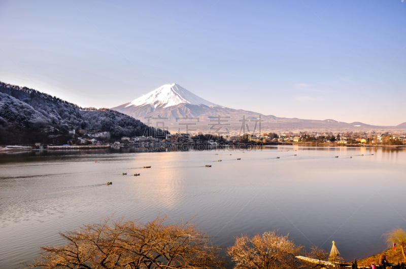 富士山,早晨,湖,河口湖,富士河口湖,水,天空,美,里山,水平画幅