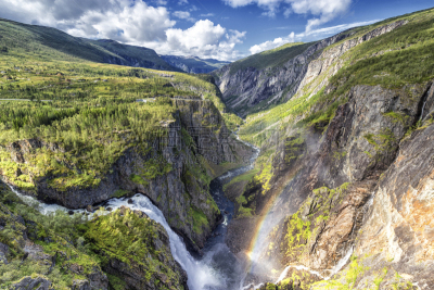 彩虹,voringsfossen,观测点,水下落,北欧,挪威,自然,旅游目的地,水平画幅,地形