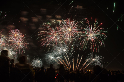 焰火,群众,留白,新的,水平画幅,夜晚,历日,新年,户外,光