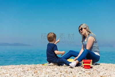 海滩,母亲,男孩,儿童,乐趣,幸福,儿子,日光,海边高地,夏季系列