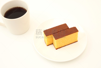 海绵蛋糕,日本,白色背景,盘子,日式蜂蜜蛋糕,磅蛋糕,日本料理,水平画幅,无人,传统