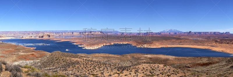 鲍威尔湖,山峡国家休养区,格林峡谷,科罗拉多河,天空,美国,水平画幅,无人,蓝色,全景
