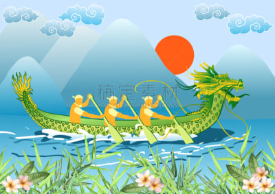 河流,绘画插图,龙舟赛,竹,端午节,赤素馨花,叶子,矢量,地形,花