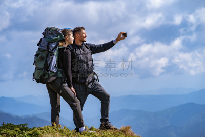 幸福,背包,悬崖,异性恋,自拍,提举,运动,浪漫,技术,云