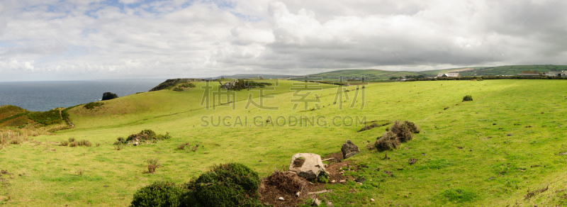 康沃尔,丁塔格尔,自然,天空,草地,水平画幅,无人,全景,户外,石头